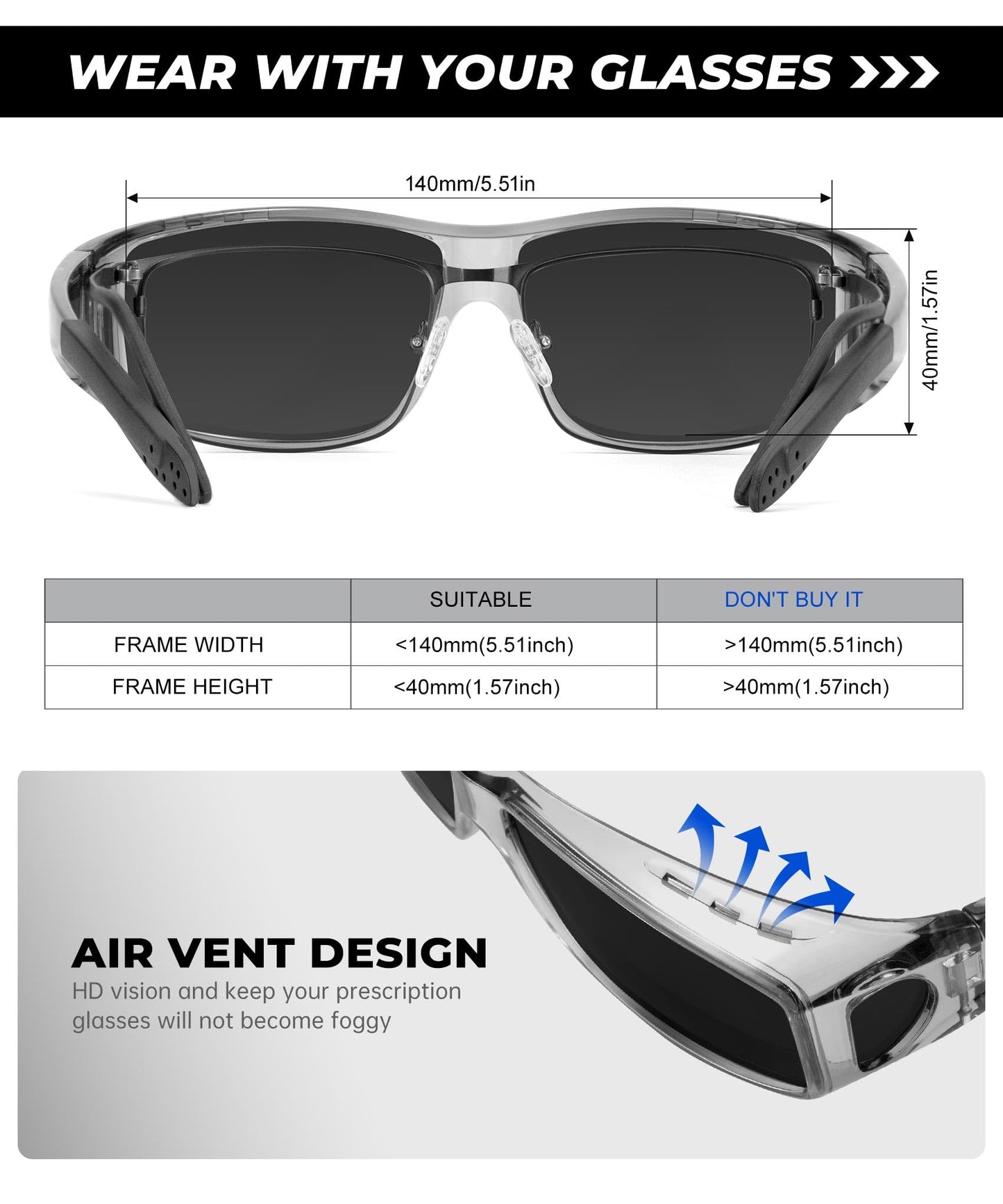 QALLY Sunglasses Over Glasses Women Men, Wrap Around Fit Over Polarized Sunglasses with UV400 for Driving Fishing