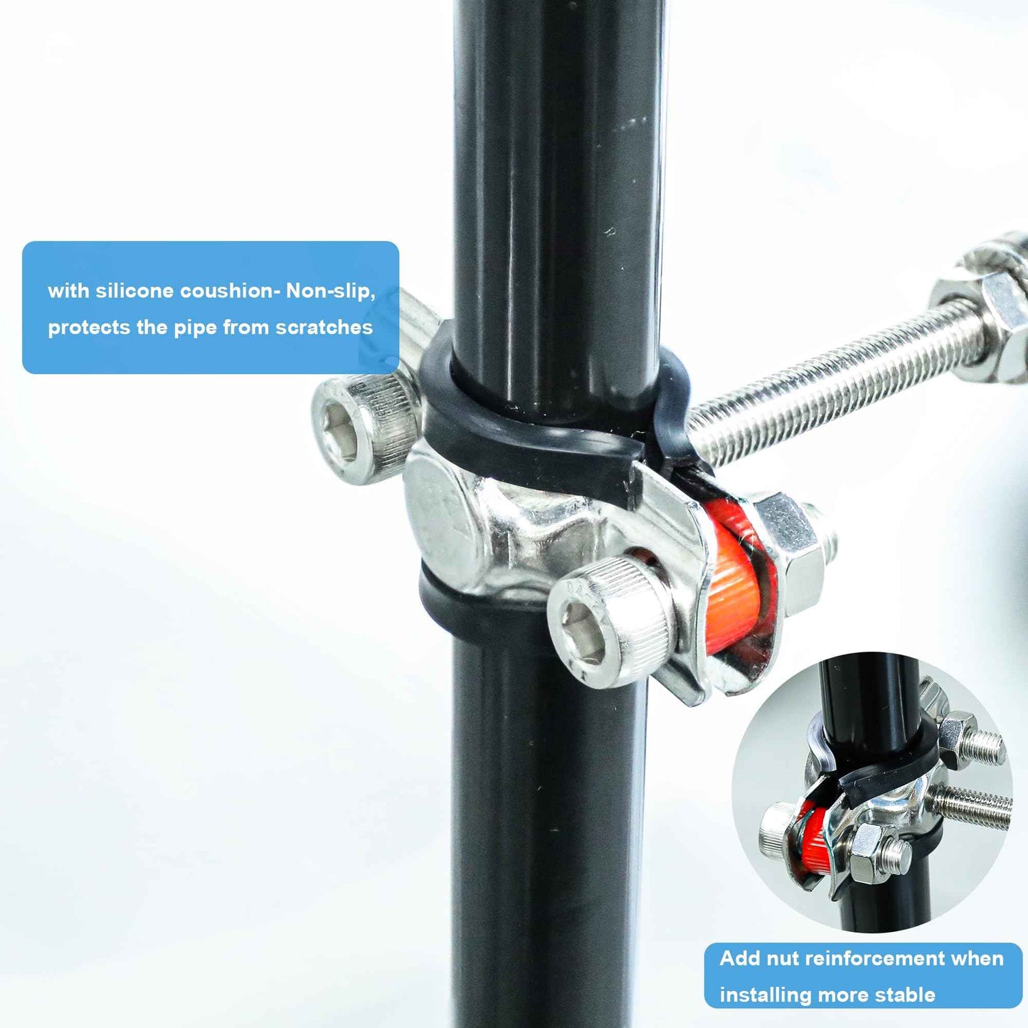 PEROMI 2 Pack Pipe Supports,304 Stainless Steel Wall Mount Ceiling Mount Pipe Bracket Clamp Ring Hanger with Screws for Pipe OD 15-19mm, Bracket Adjustable Height 100-200mm