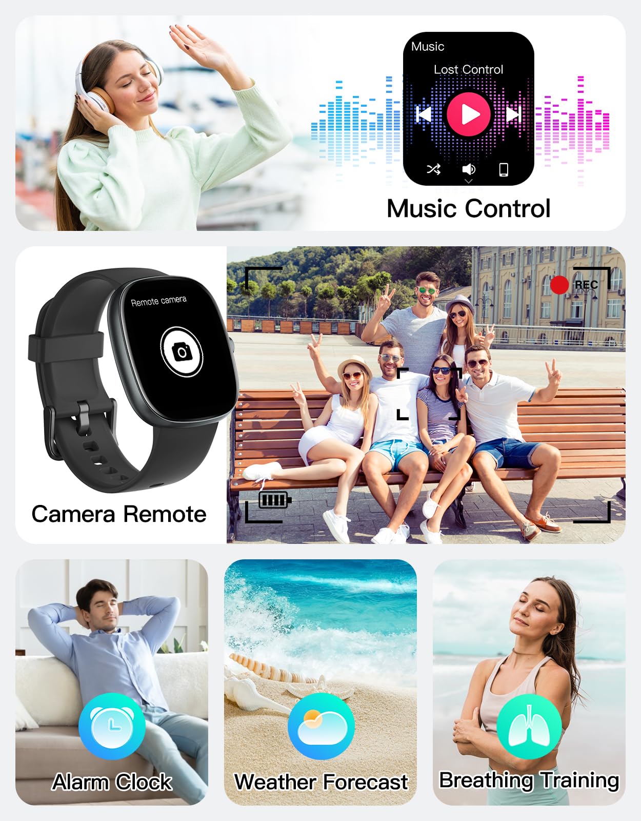 Fitness Trackers for Men Women with Bluetooth Call 24/7 Heart Rate & Blood Oxygen Monitor Sleep Tracker, Steps/Calories Counter Stopwatch/Timer/Alarm Clock, Pedometer for Walking Waterproof (Black)