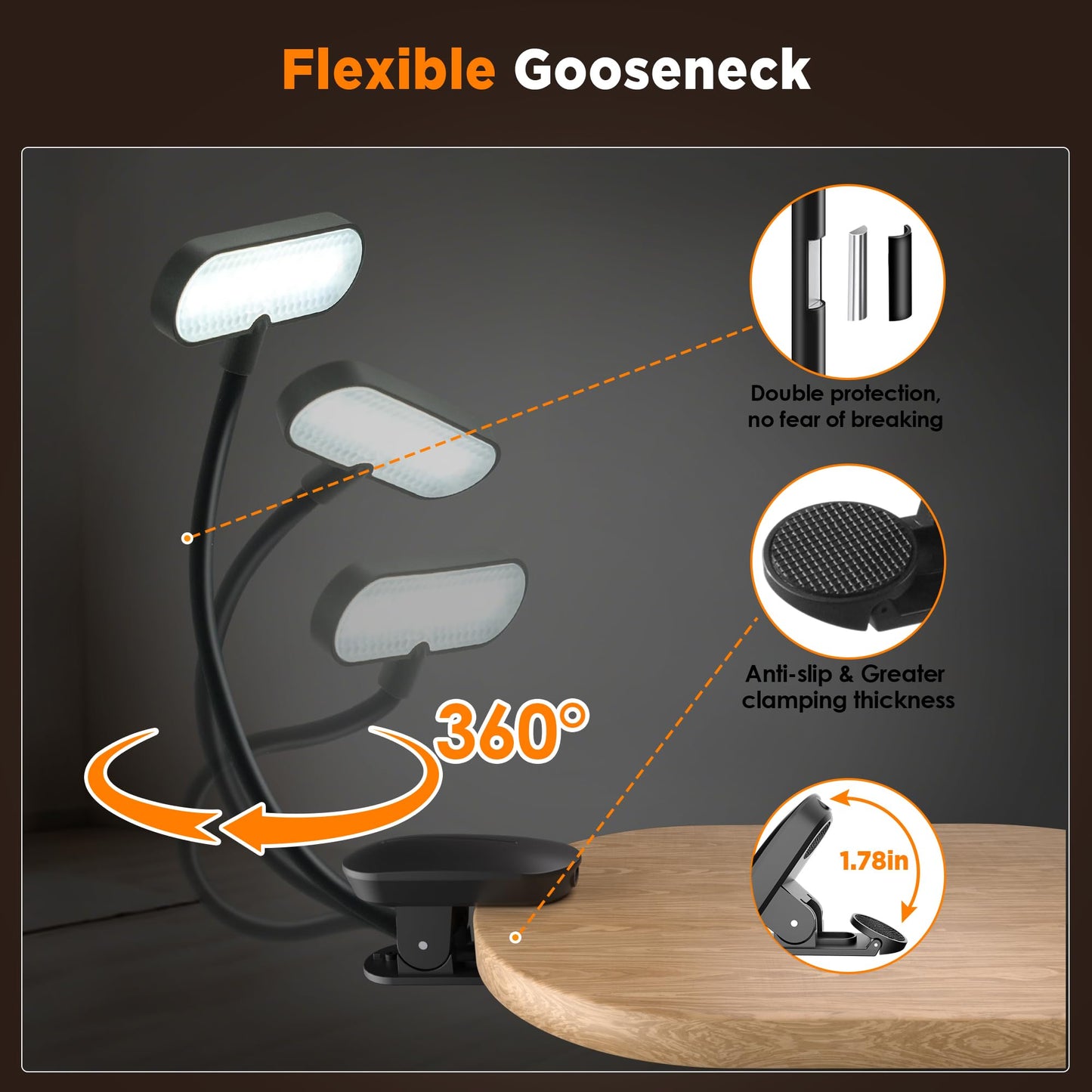 TATAANTY Book Light for Reading at Night- Eye Caring 3 Color Modes&Stepless Dimming LED Book Reading Light,Rechargeable 70 Hrs Lasting Runtime Lightweight Clip-on Book Light for Book Lovers,Deep Black