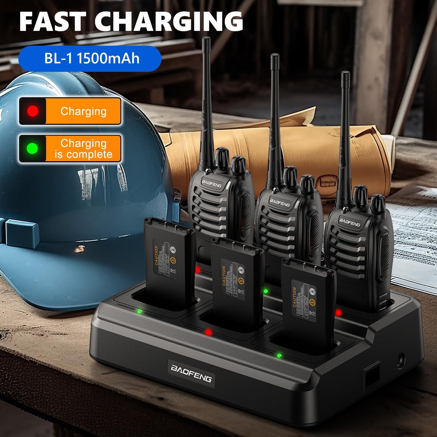 BAOFENG BF-888S 6Pack Long Range Walkie Talkies for Business and Adults Rechargeable Two Way Radios with 6-Way Charger, Programming Cable & Headphones, FCC Certified 16 Channel UHF Radios