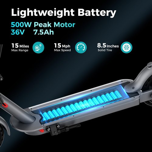 Electric Scooter - 500W Powerful Motor | 15 MPH Top Speed, 8.5” Solid Tires, Foldable Design