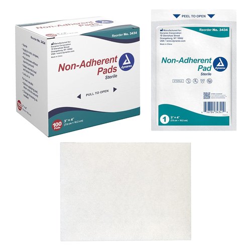Dynarex Non-Adherent Pads - Sterile & Soft Wound Care | Highly Absorbent, 3” x 4”, 100 Count