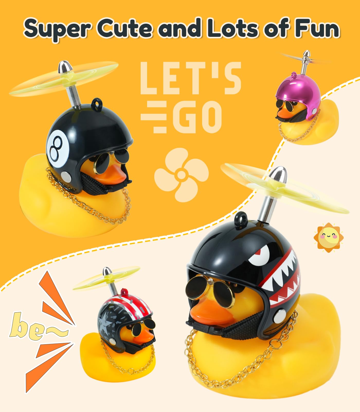 EMPATHECH Rubber Duck Bike Decorations Stable Clamp Mount Cute Duck Bike Bell Two Helmet Propeller Bike Accessories e Scooter Accessories Motorcycle Accessories Cycling Gifts Black Shark