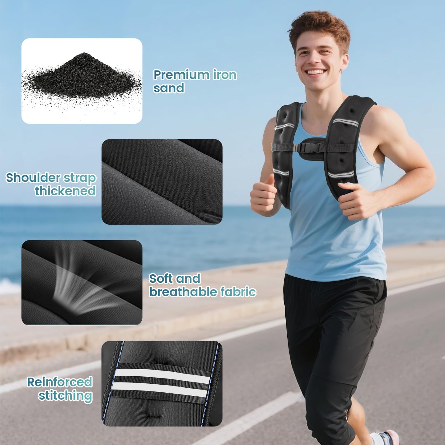 Cavry Weighted Vest, 8lb/12lb/16lb/20lb/25lb/30lb Weight Vest with Two Adjustment Straps for Men Women, Body Weight Vests Adjustable with Reflective Stripe for Strength Training, Running, Training Workout, Jogging, Walking-8LB