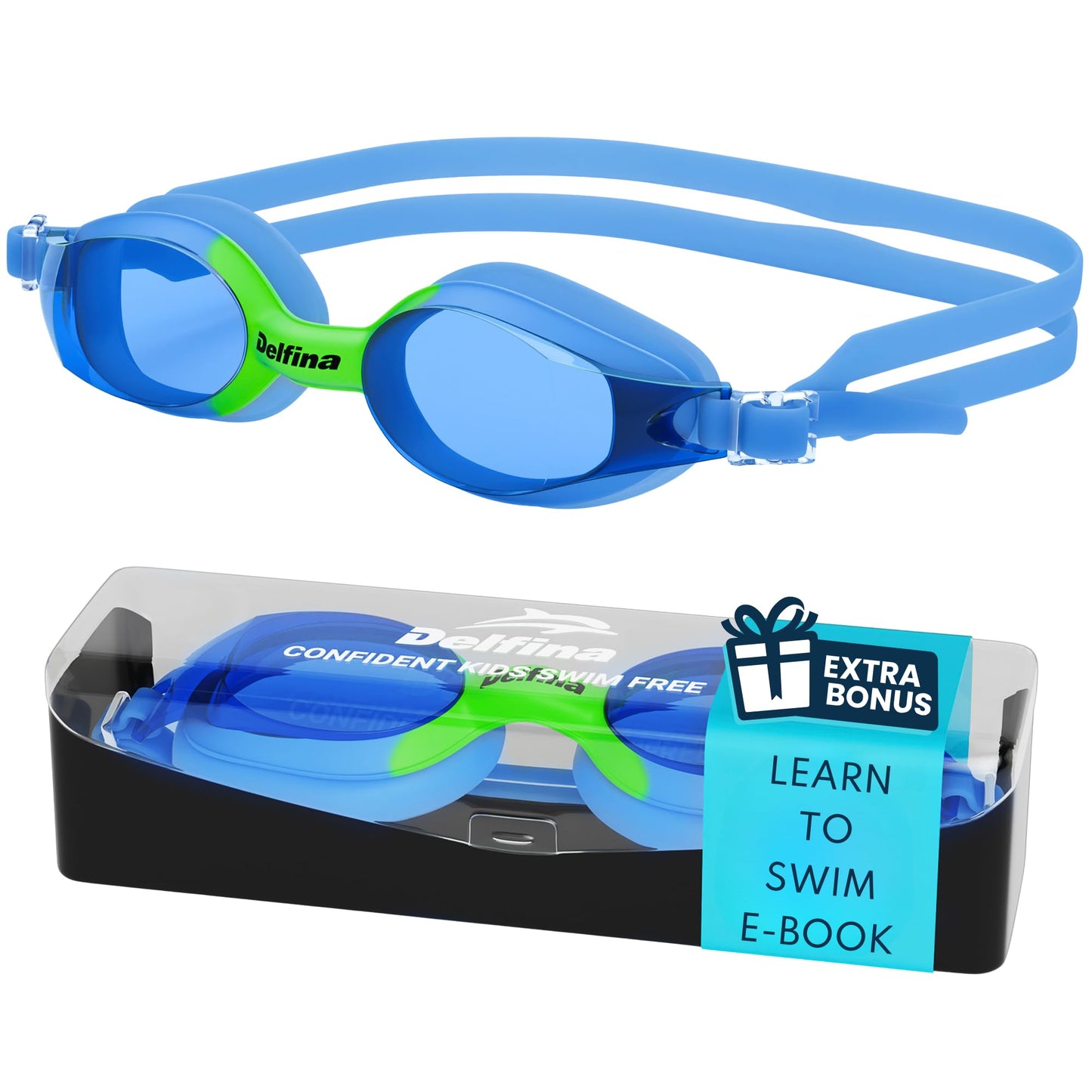 Delfina Toddler Swimming Goggles, 2+ Years Old Kids Swim Goggles - Comfortable No Leak Anti-Fog Kids Goggle for Swimming