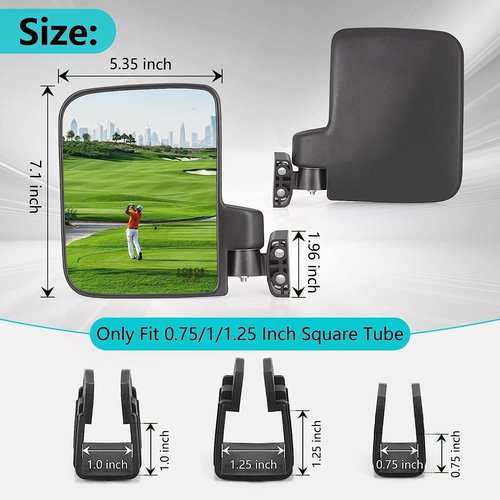 10L0L Golf Cart Mirror No Drilling Side Mirrors Universal for Yamaha, Club Car, EZGO, Folding Side Rear View Mirrors Adjustable 180 Degree HD Glass