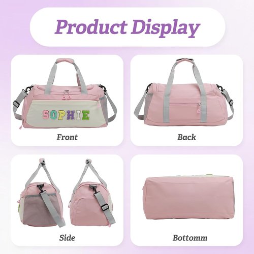 Chenille Personalized Girls Dance Bag - Custom Name with Shoes Compartment | Large Capacity Gym Duffle for Ballet & Travel