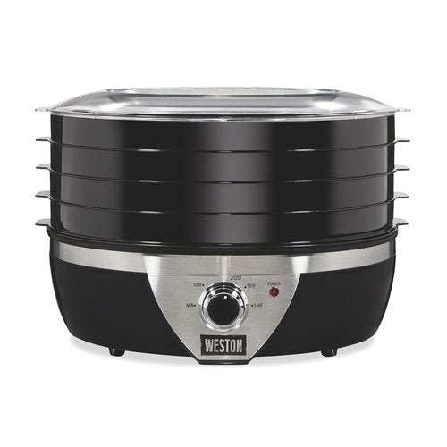Weston Food Dehydrator Machine for Jerky, Fruit, Meat, Herbs, Vegetables, with Temperature Control (100-160F), 4 Stackable Trays (3 Sq. Ft.), Black & Stainless Steel Accents (75-0640-W)