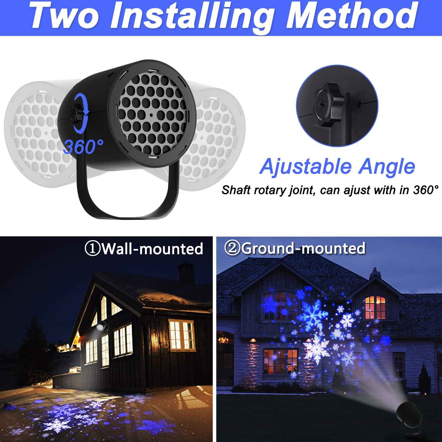 Snowfall Light Projector, Christmas Rotating Snowflake Projector Lamp [2025 Updated] with White Blue Snow for Indoor Decoration Lighting on Halloween Holiday Birthday Wedding