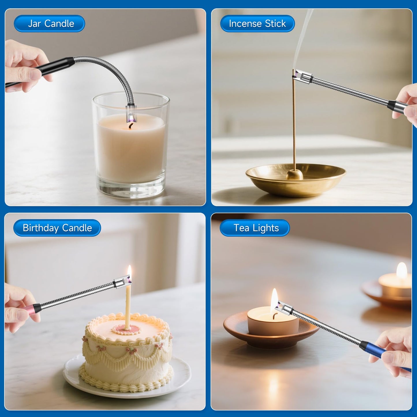 TOPKAY 4 Pack Candle Lighter,Windproof Flameless Electric Lighter Upgraded Plasma USB Rechargeable Long Arc Lighters Matches for Birthday Camping BBQ Grill Fireworks