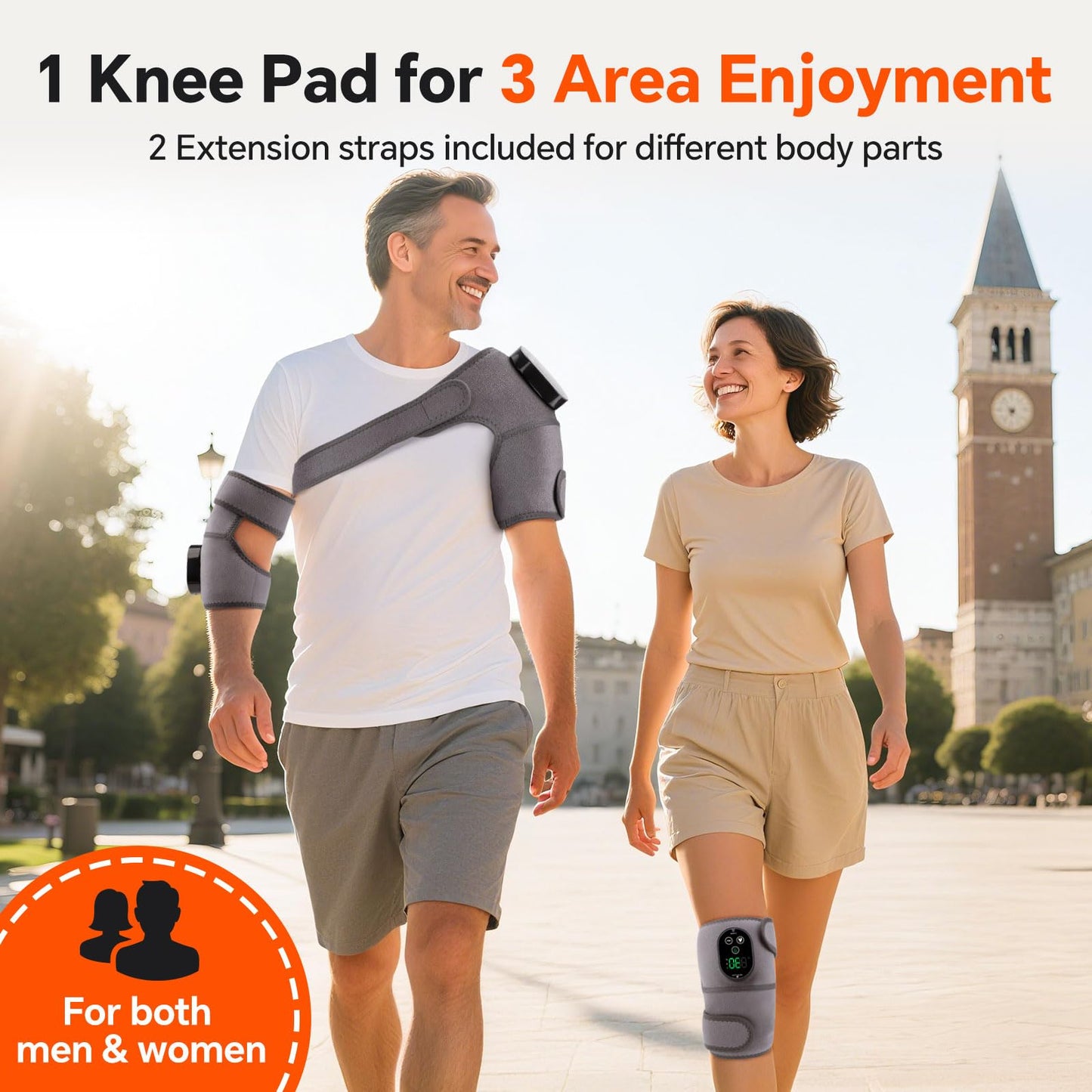 WOLOYHEATIE Knee Massager for Pain Relief, Rechargeable Knee Heating Pad for Knee Pain, Heated Knee Brace Wrap for Shoulder Elbow Arthritis Stress Relief (Gray)