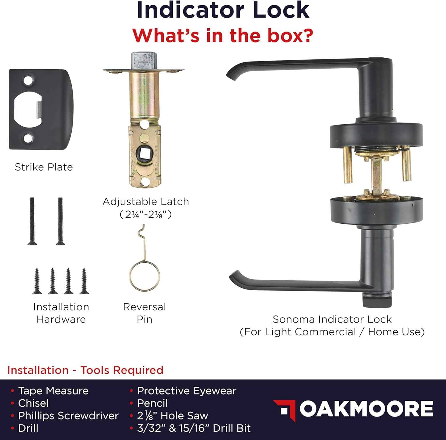 Privacy Door Handle Lock for Bathroom - Black Vacant Occupied Restroom Handle