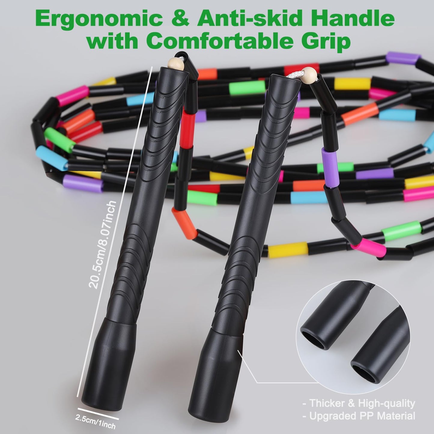 16.5FT Double Dutch Jump Ropes for Adults Kids, Rainbw Long Jump Rope, Beaded Jump Rope for Fitness, Segmented Skipping Ropes for Exercise Training, Tangle-Free (Black-2Pcs)