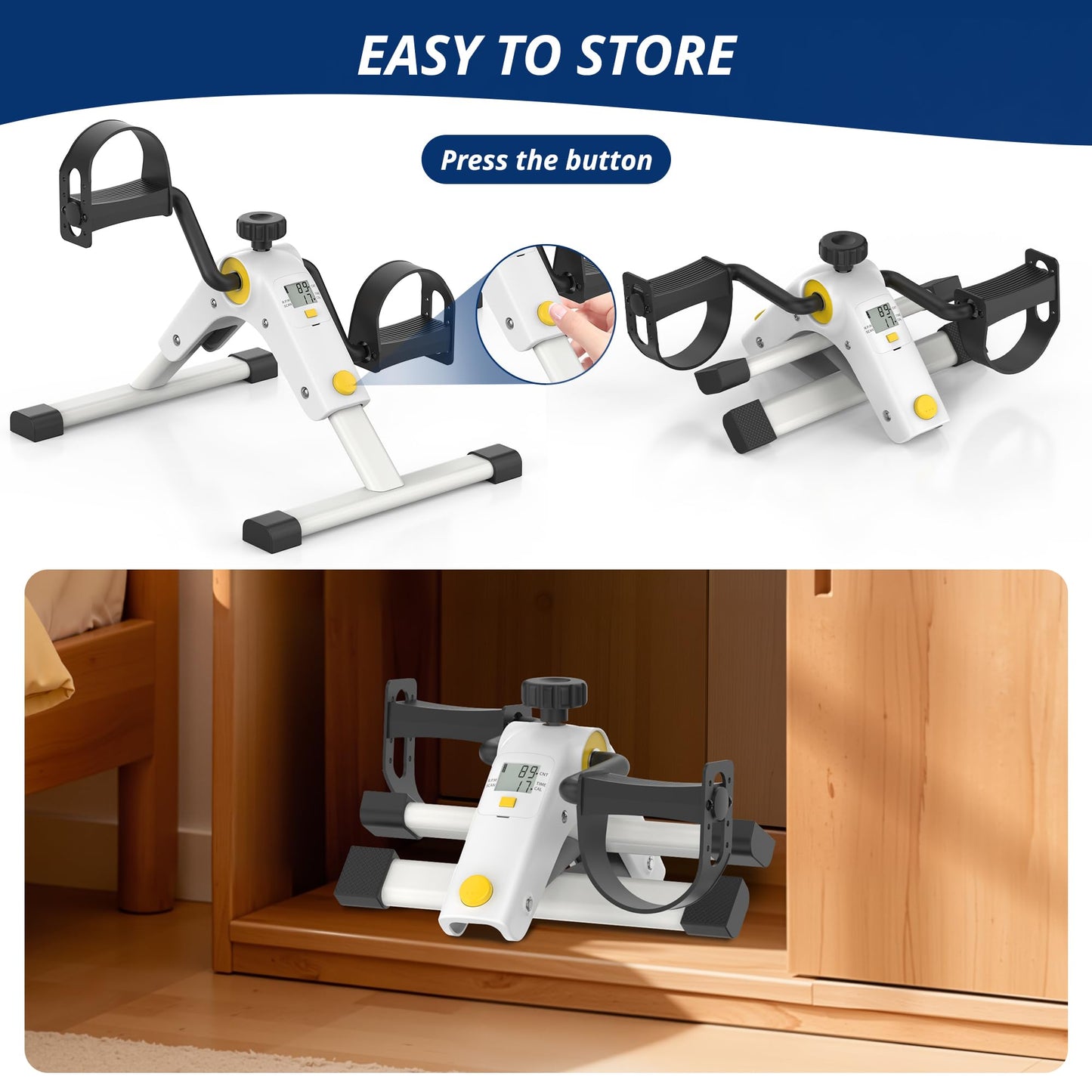 Pedal Exerciser Mini Stationary Cycle with Adjustable Resistance, Under Desk Bike for Home Exercise Equipment, Lightweight and Compact