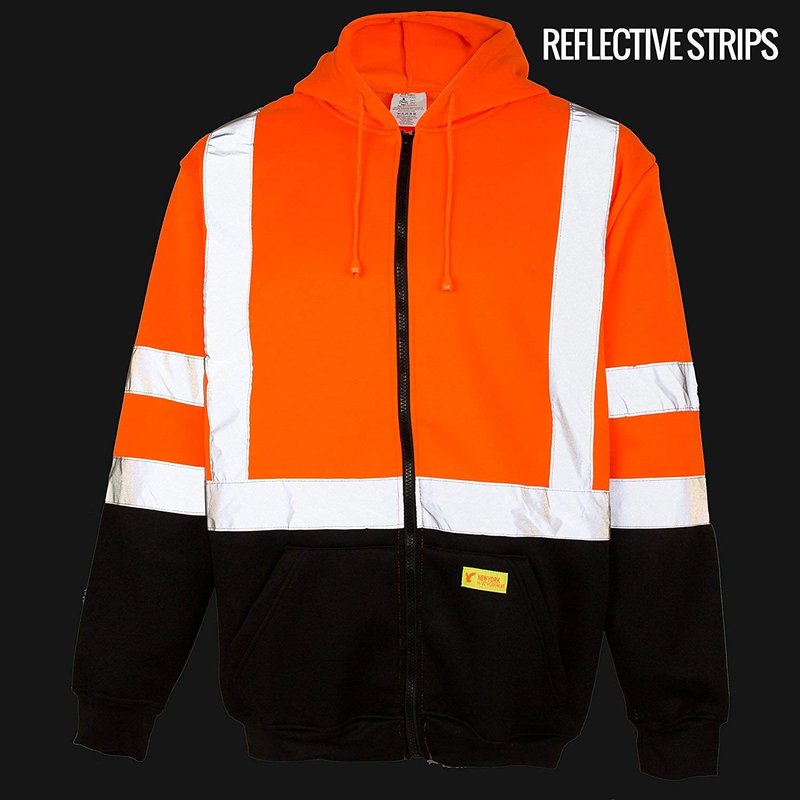 New York Hi-Viz Workwear H9011 Men's ANSI Class 3 High Visibility Class 3 Sweatshirt, Full Zip Hooded, Lightweight, Black Bottom 2XL