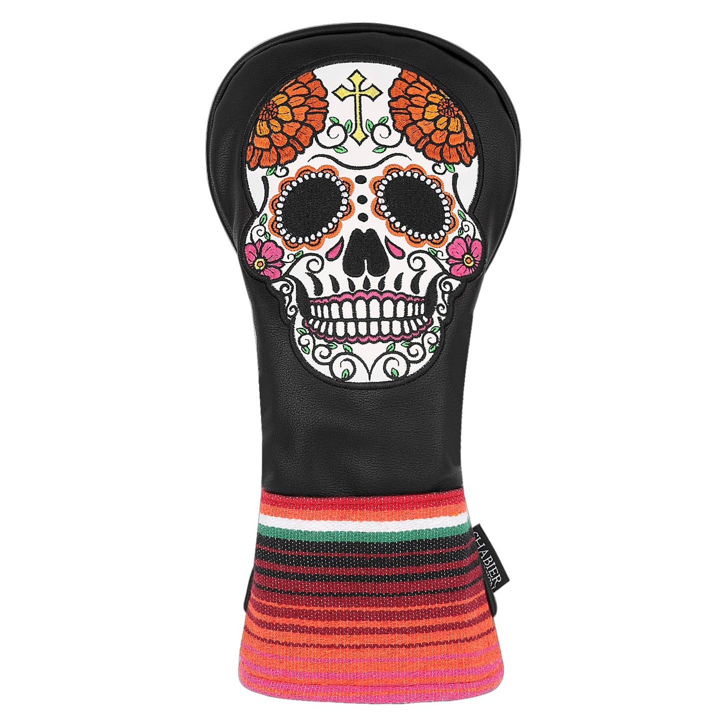 SHABIER Black Golf Hybrid Headcover with Organ Flower Embroidery Sugar Skull Design for Golf Club