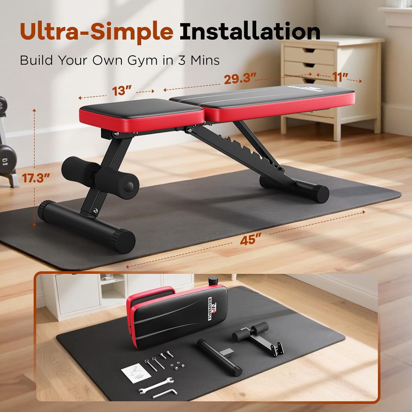 NICEPEOPLE Adjustable Weight Bench - 660LBS Capacity Home Gym Bench with 8 Backrests | Compact & Foldable Design for Small Spaces