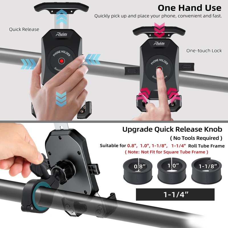 Roykaw Golf Push Cart Phone Holder Mount Compatible with Caddytek,Clicgear,Sun Mountain,Rovic, Caddy, Bag Boy,Golf Push Cart Accessories for Cell Phones,Full Silicone Protection/ 360°Rotatable