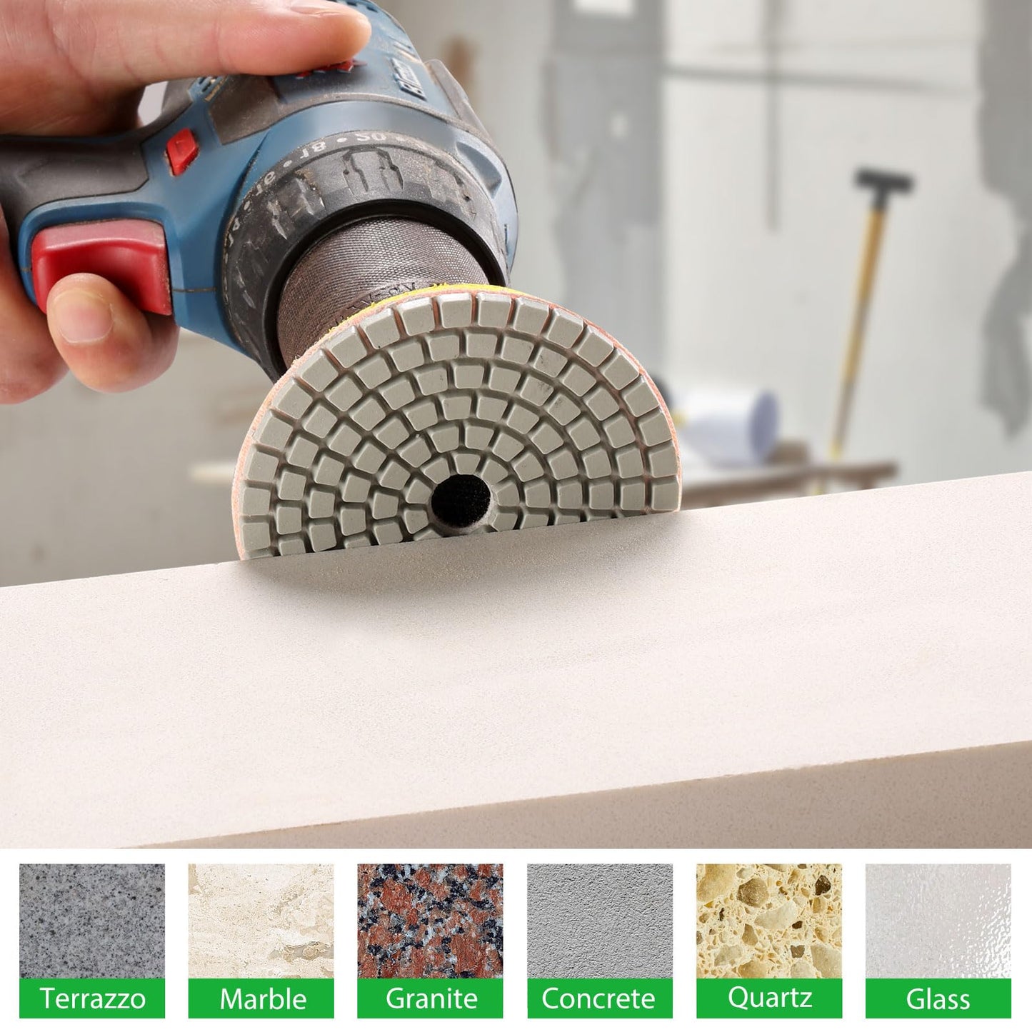 3 Inch Diamond Polishing Pads with M14 Backer Pad, 12PCS Wet/Dry Granite Stone Polish Pad Kit for Drill, Grinder, Polisher, 50-6000 Grit Diamond Sanding Pad for Concrete Marble Rock