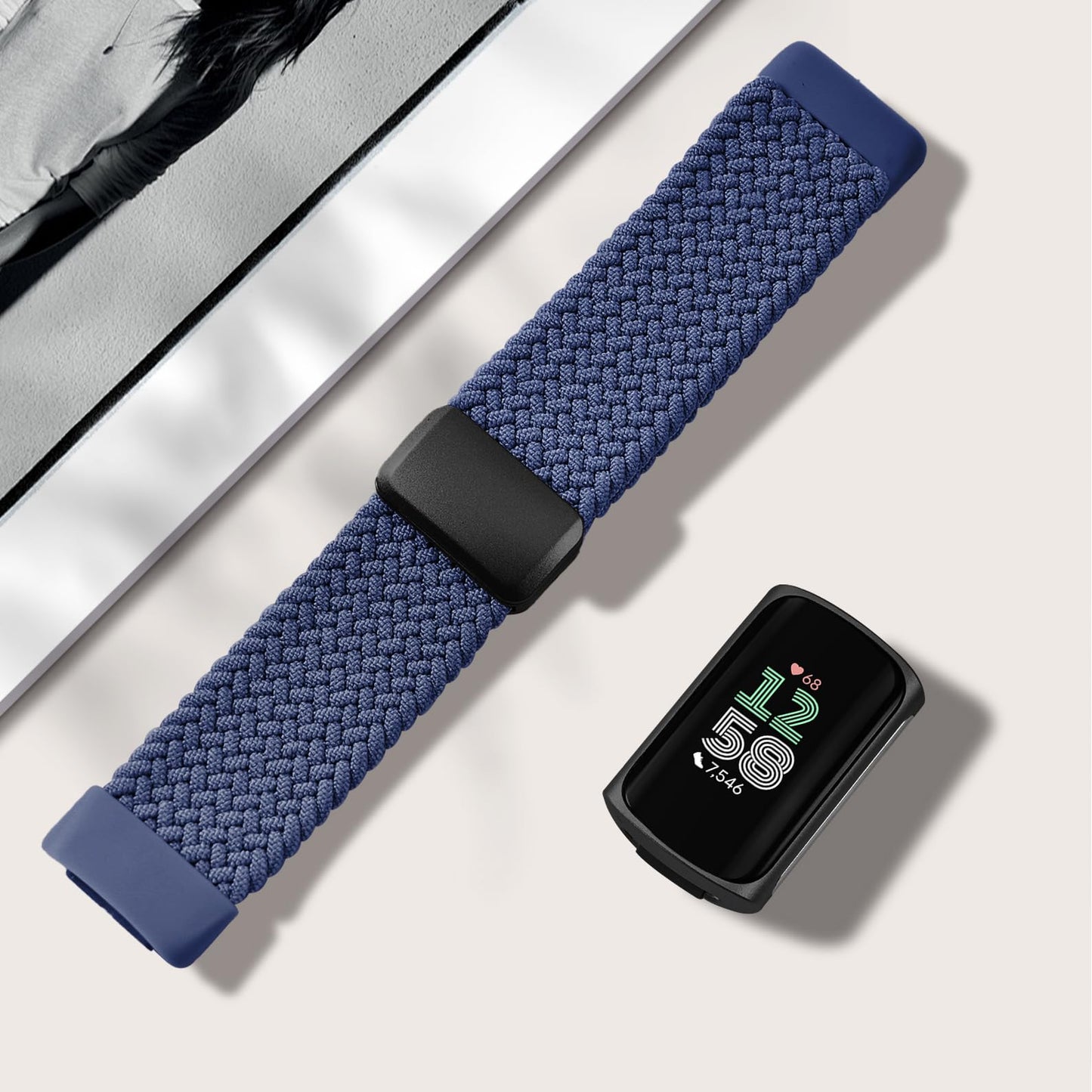 Huadea Magnetic Braided Nylon Compatible with Fitbit Charge 6 Bands/Fitbit Charge 5 Bands for Women Men, Soft Sport Stretchy Breathable Strap Replacement Wristband for Charge 6/Charge 5