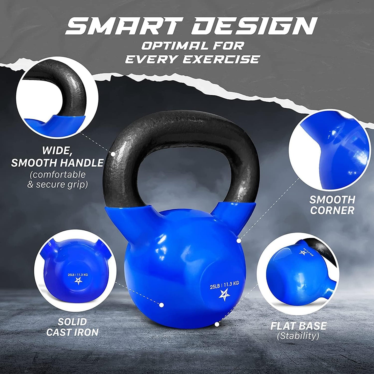 Yes4All Kettlebell - Vinyl Coated Cast Iron Strength Training for Home Gym | 5-100 LB Options