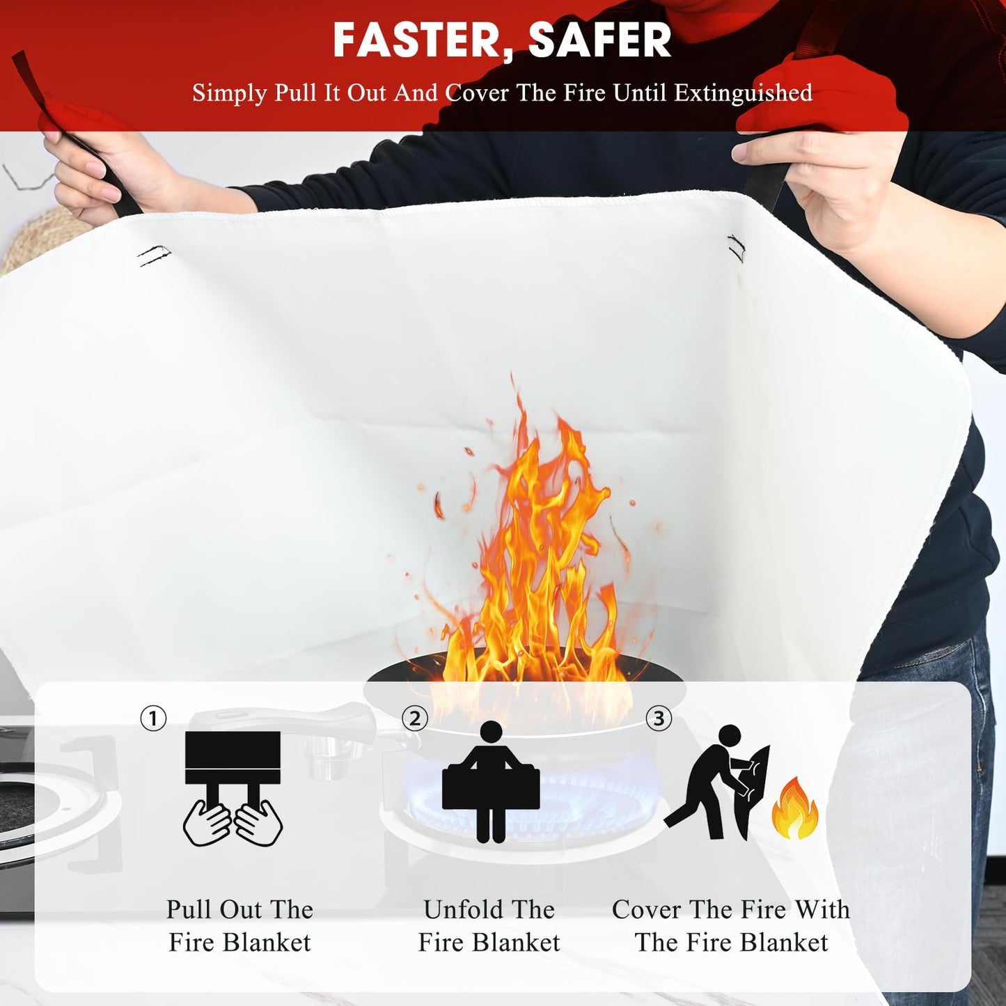 DOKIBI Emergency Fire Blanket, 4 Pack 40” x 40” Fiberglass Fire Suppression Fireproof Blanket with Double-Sided Silicone Coating for Home, Kitchen, Fireplace, Grill, Car, Office, Warehouse
