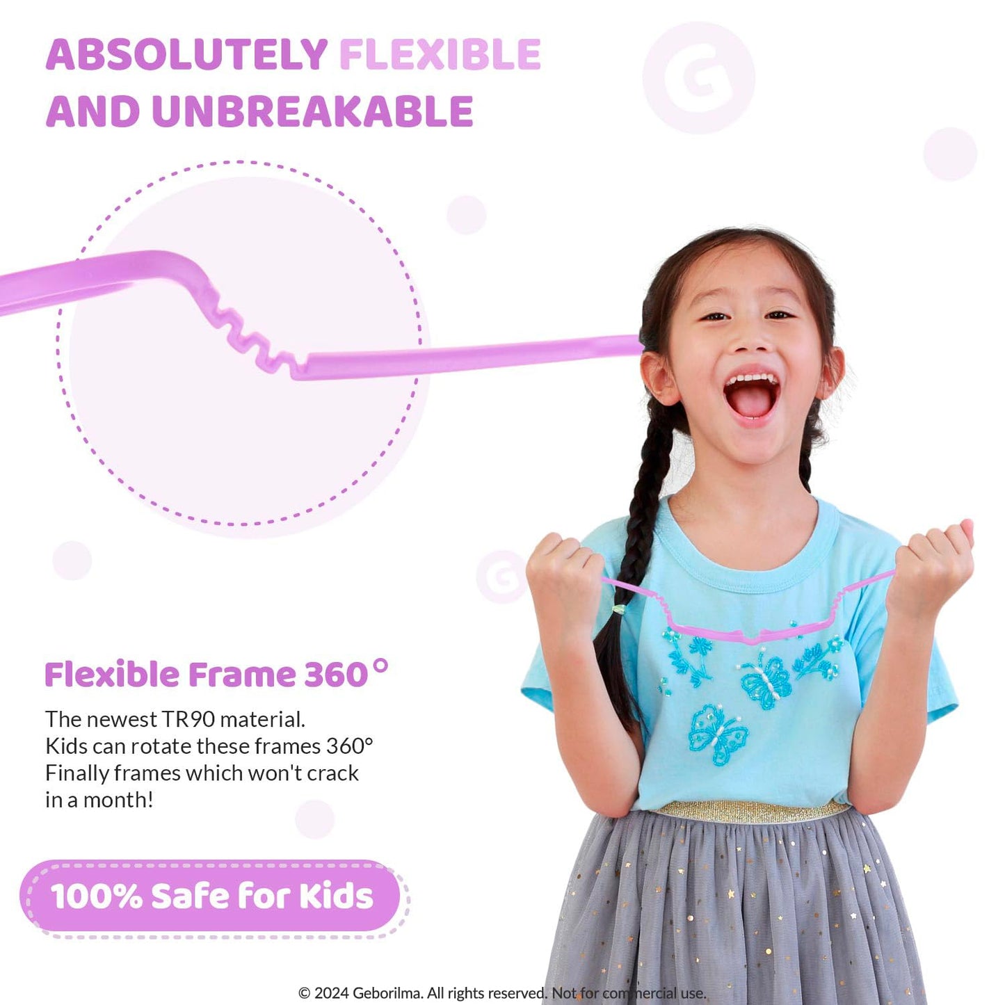 Geborilma Bendable Kids Glasses For 6-9 Years - 50-14-125 Flexible Sports Glasses For Kids Ready for Prescription Lenses