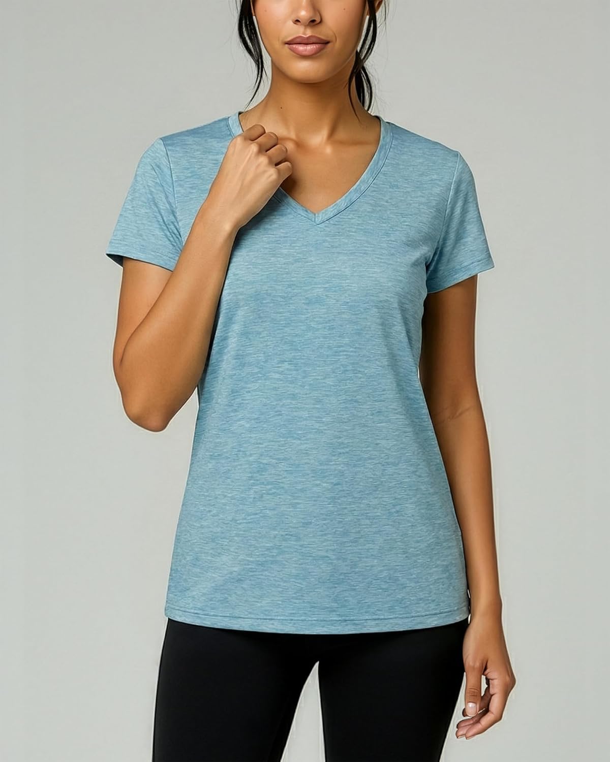 Real Essentials Women's Dry-Fit V-Neck T-Shirt - 5 Pack Workout & Yoga Tops | Plus Size Available