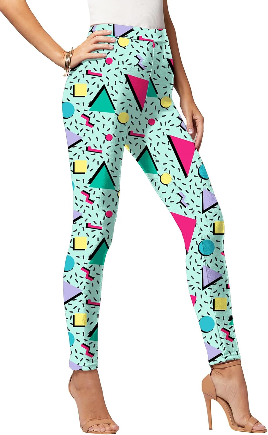 Skiennix Women's 80s Neon Leggings - Artistic Splash Print, Soft Stretchy Yoga Pants