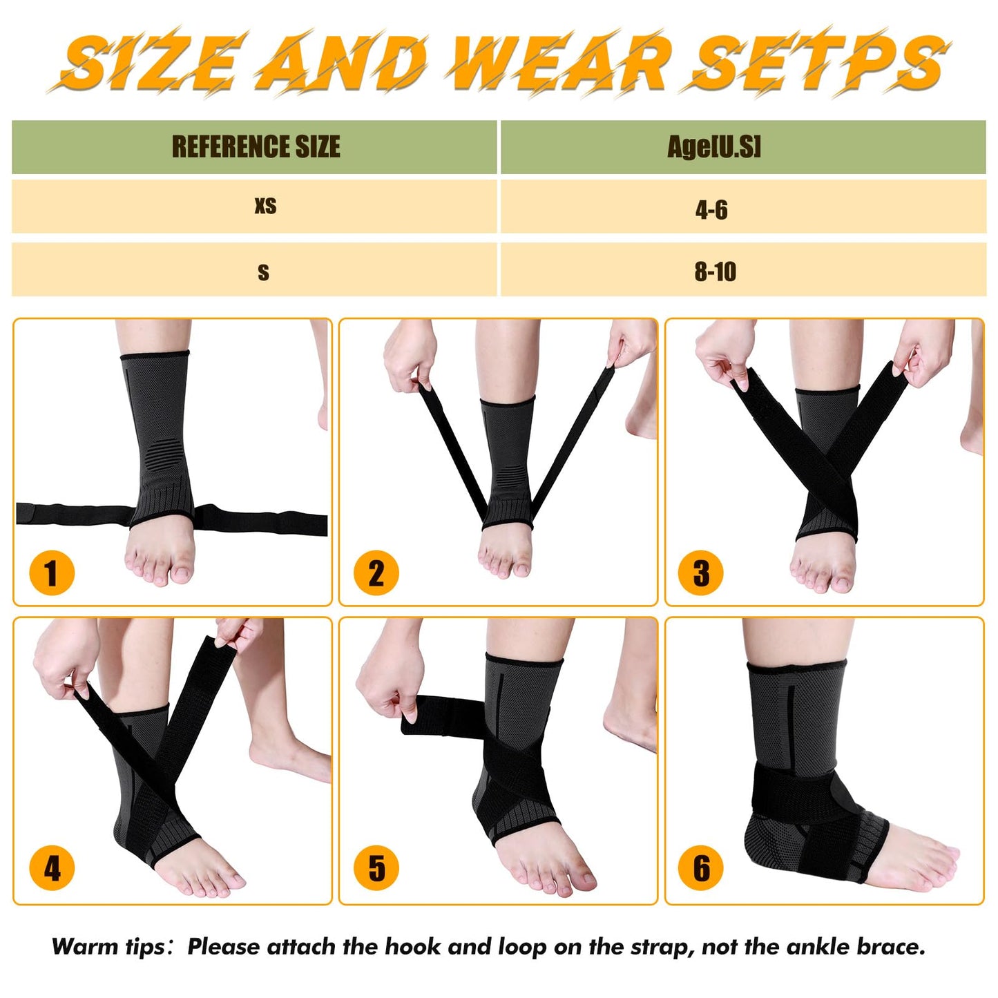 Tarpop 1 Pair Ankle Brace for Kids Compression Ankle Sleeves Adjustable Foot Support Brace Elastic Guard for Children Boys Girls Sports Running Jogging Dance Fitness Gymnastics(Black,Small)