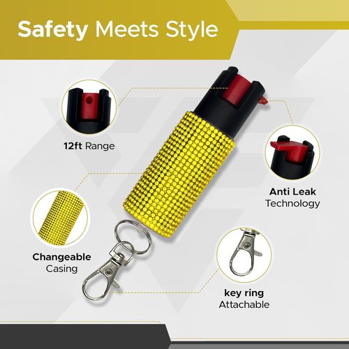 FURY Rhinestone Pepper Spray - Max Strength 12Ft Range | UV Dye Identifier & Anti-Leak Design