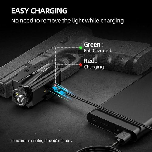 EZshoot 1000 Lumens Pistol Light - Rechargeable Gun Light with Red Laser Beam | Compatible with Glock & Picatinny Rail