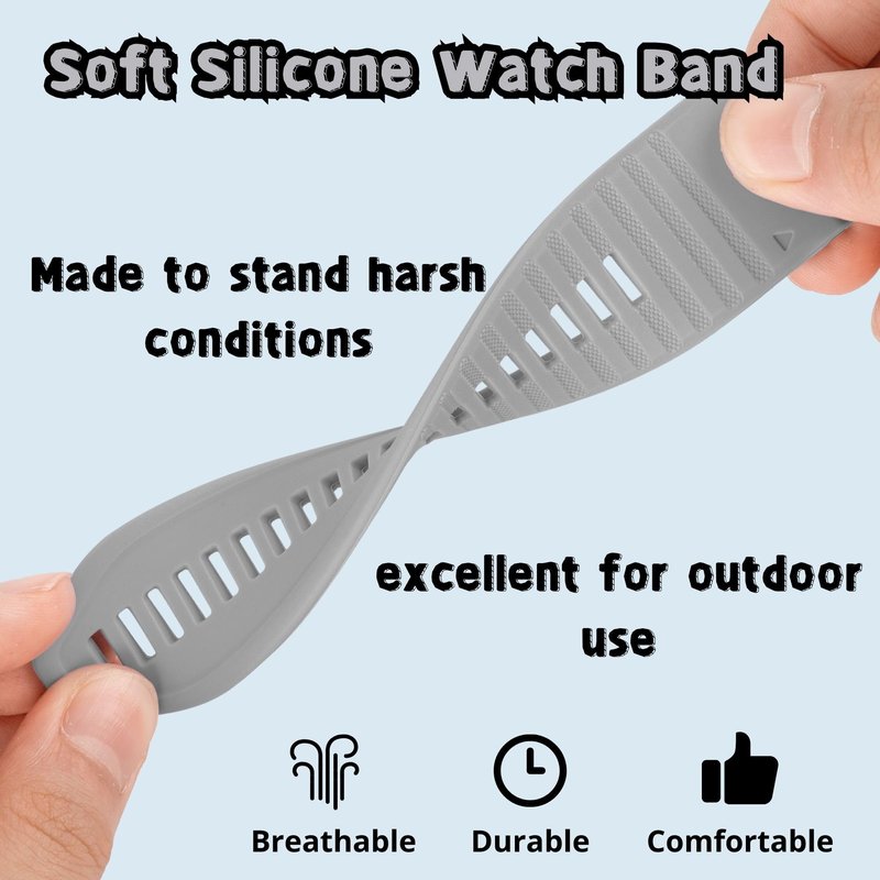 OUTVI 26mm watch band compatible with garmin fenix 5x 6x Pro 7x 3 hr rugged silicone quick fit 26 strap replacement for Epix Pro Gen 2 51mm Enduro 2 Descent Mk1 Mk2 Mk2i Mk3i tactix men women Grey