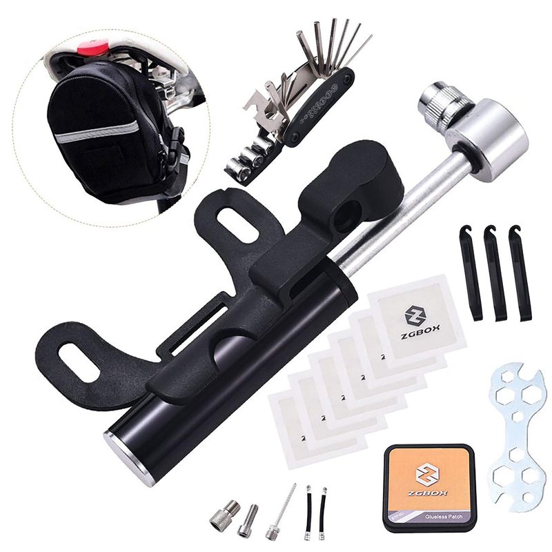 UILB Multi-Function Bike Bicycle Cycling Mechanic Repair Tool Kits with 16-in-1, Bicycle Saddle Bag, Mini Bike Pump 120 PSI & Glue-Less Puncture Kit, Mechanic Portable Tools Bag with All in one