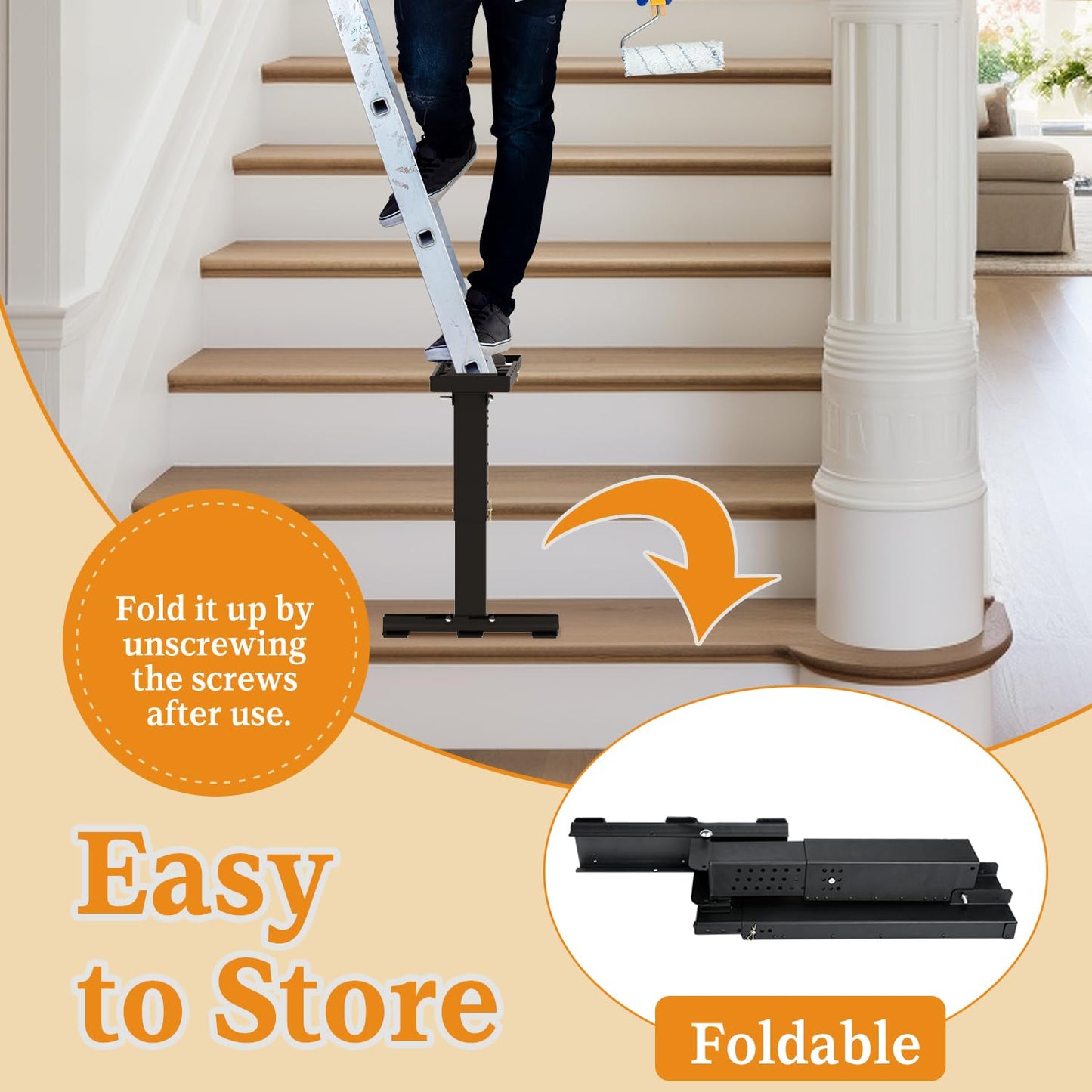 DITKOK Heavy Duty Foldable Ladder Leveler for Stairs, Large Ladder Extender for Stairs with Slip-Resistant Gripping Pads, 13.5-21" Height Adjustable Ladder Extender Pro, Suitable for Painting Jobs