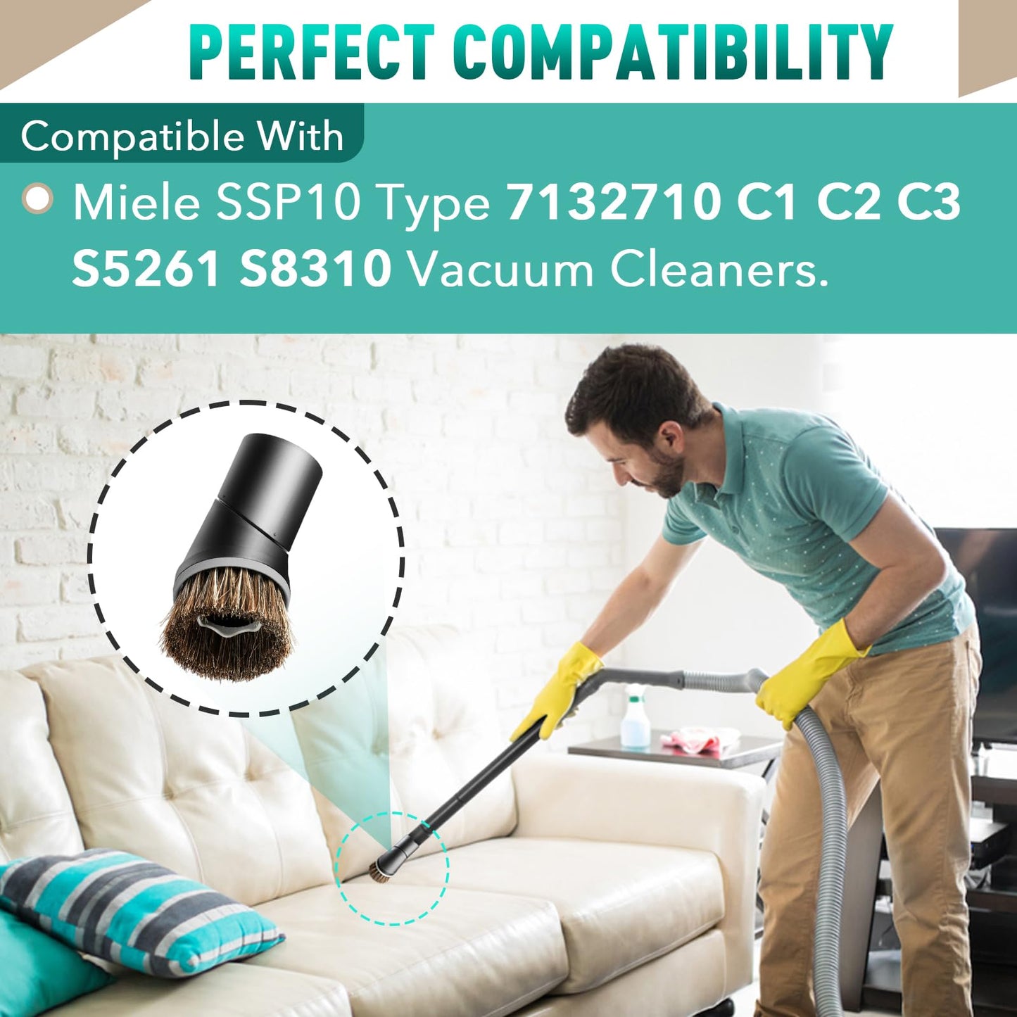 Gfdoso Vacuum Cleaner Dust Brush for Miele C and S Series, 35mm Dusting Brush SSP-10, 07132710, 360° Swivel Neck Replacement Dusting Brush for Vacuuming Sofas, Keyboard, Tables Any Furniture