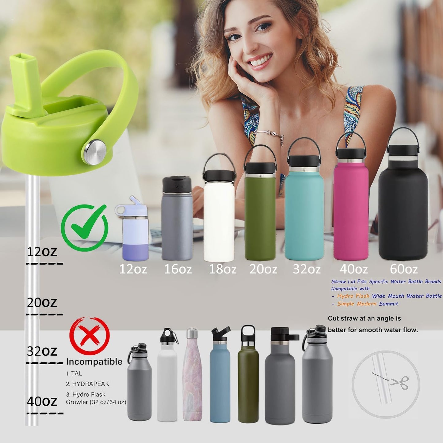 Regine Switzerland Straw Lid for Hydro Flask - Flexible Handle Replacement Cap for 32/40 oz Wide Mouth