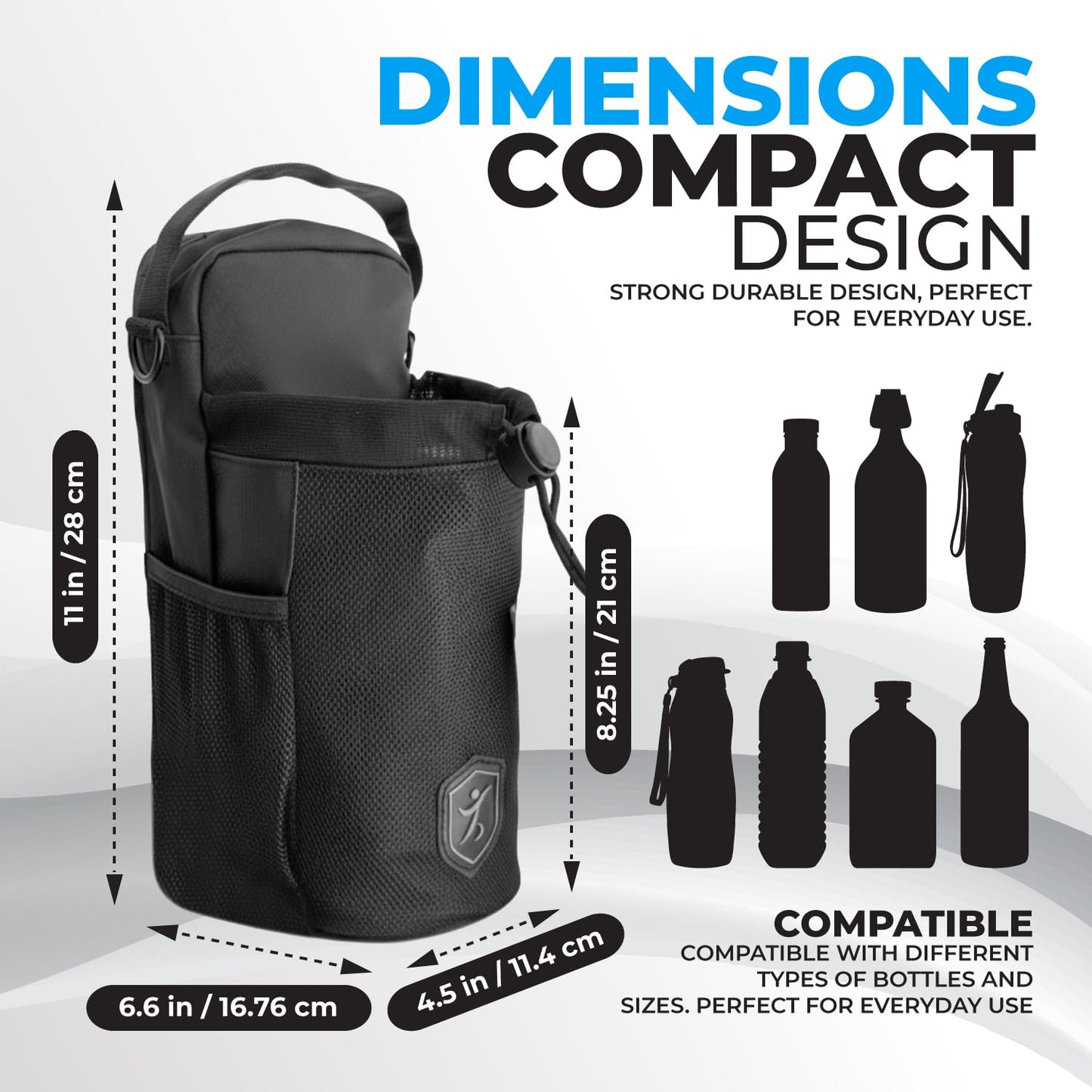Magnetic Gym Bag with Double-Sided Handles, Heavy-Duty Bottle Holder with Key Hook, Reflective Badge, Elastic Mesh Closure, Waterproof, Strong Magnet, Box & X Stitching, Fits Most Bottles