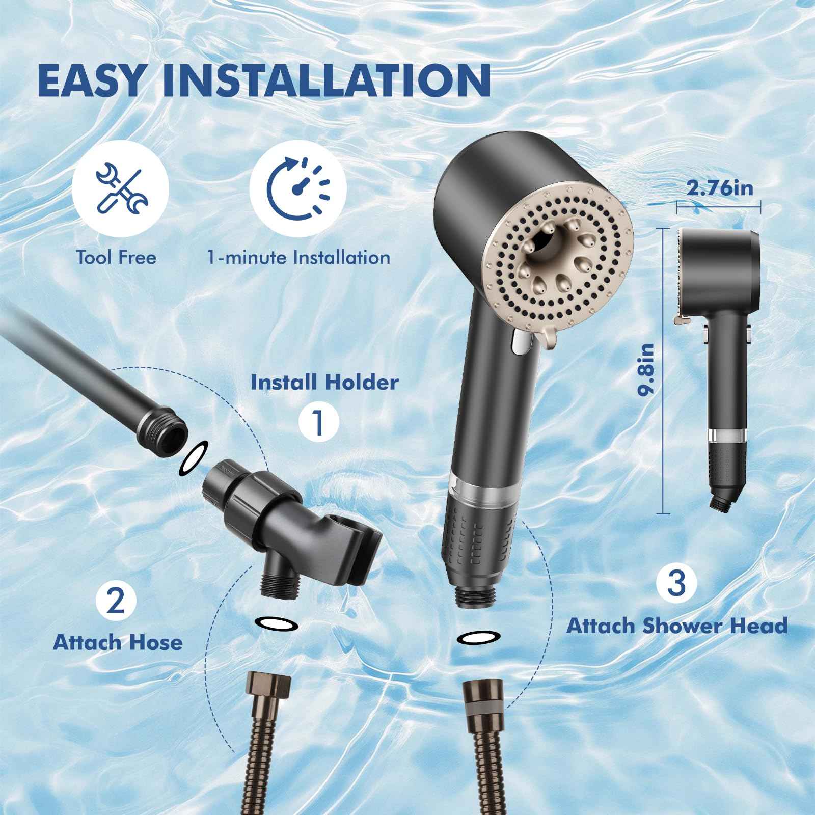 Ipefan Filtered Shower Head with Handheld,High Pressure Shower Heads 3 Spray Modes Turbo with ON/OFF Switch,Water Filter Shower Head with Stainless Hose for Hard Water RV Home Camper Travel Trailer