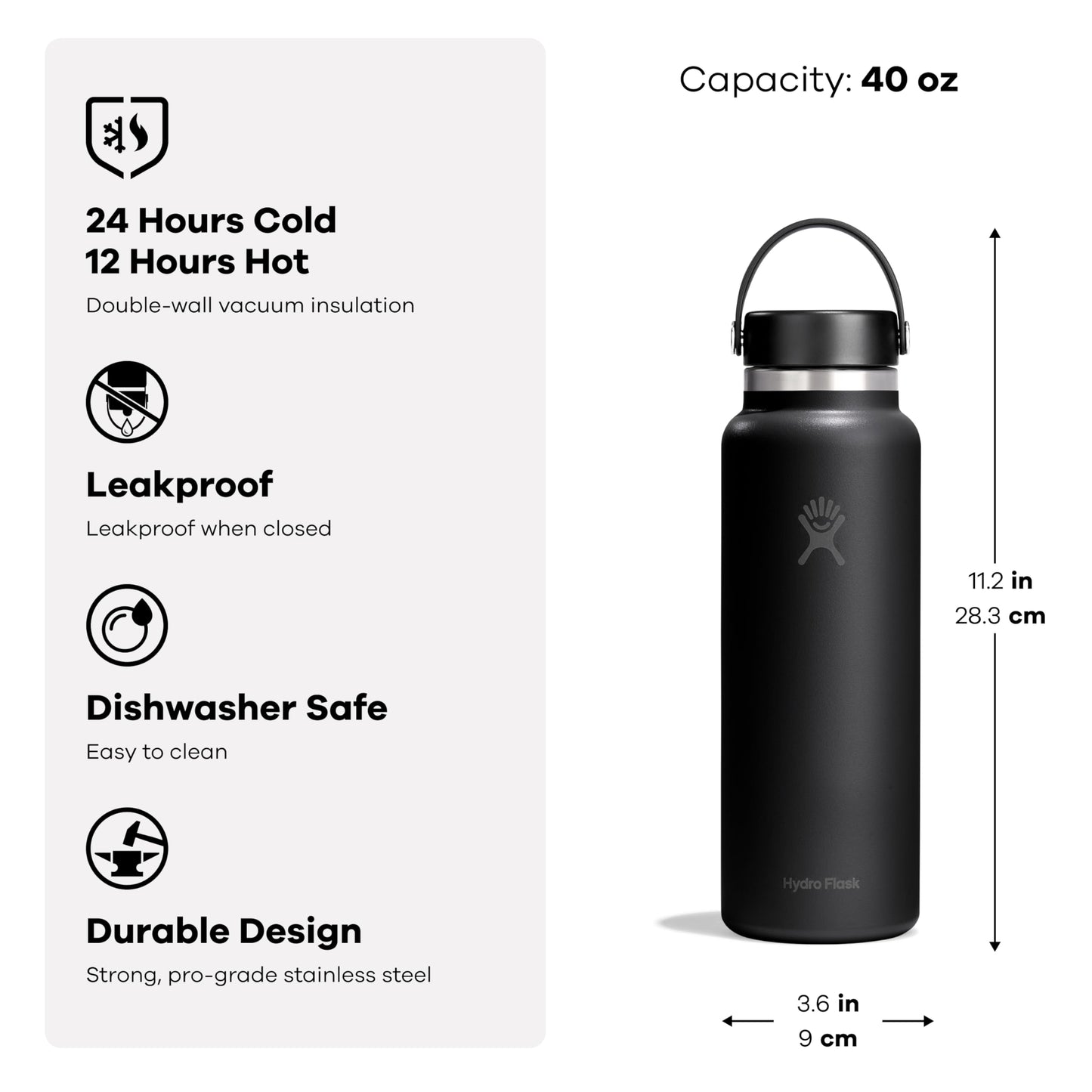Hydro Flask Water Bottle - Insulated Stainless Steel - Wide Mouth Flex Lid, Non Spill, Leakproof and Refillable in 40 Oz Mermaid Green