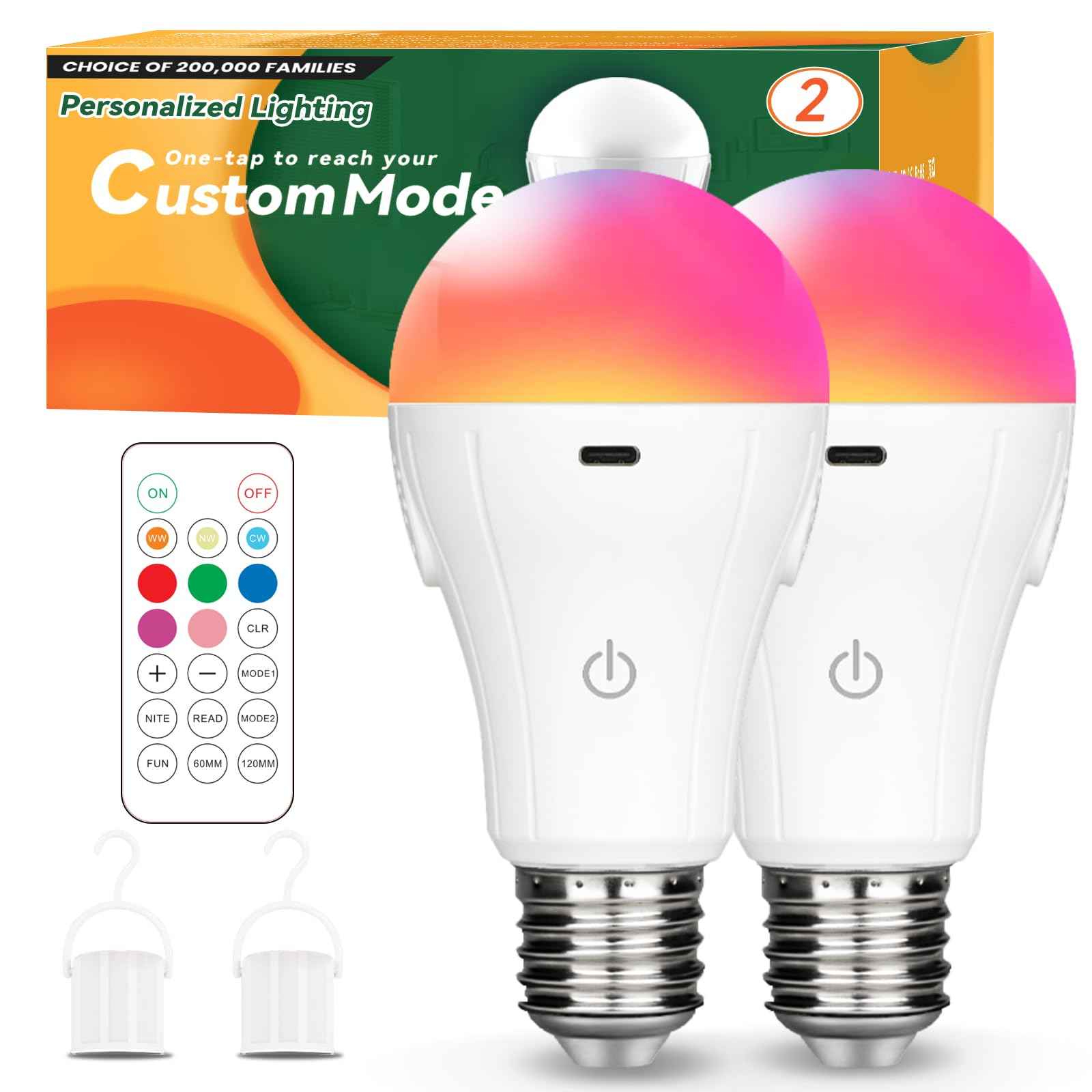 Neporal MagicGlow Rechargeable Light Bulb with Memory Mode, Remote & Touch Control – Dimmable A19 Battery Operated Bulb for Indoor Wall Sconce, Nursery, Bedroom, Kitchen