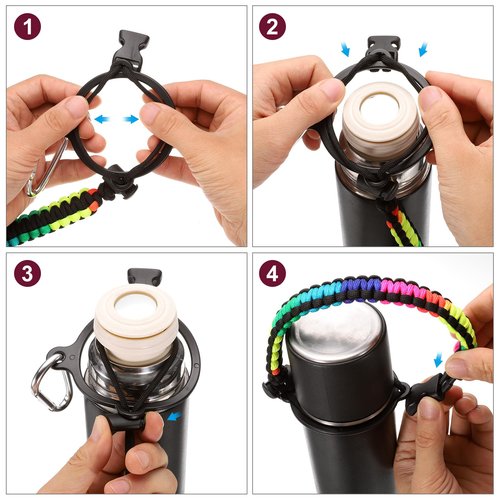 uxcell Paracord Handle, Water Bottle Handle Strap, Paracord Cap Strap Cord, Carrier Strap Cord for Wide Mouth Bottles 16oz to 64oz, Rainbow