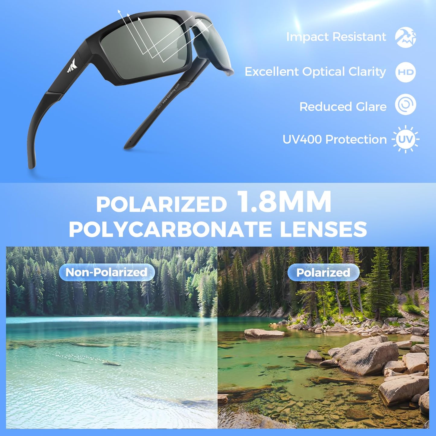 KastKing Waccamaw Bifocal Polarized Sunglasses, Bifocal x1.5 Magnifications, Polycarbonate Lenses, Full Wrap Frame Design, Sports Reader Sunglasses for Men & Women, UV400 Protection