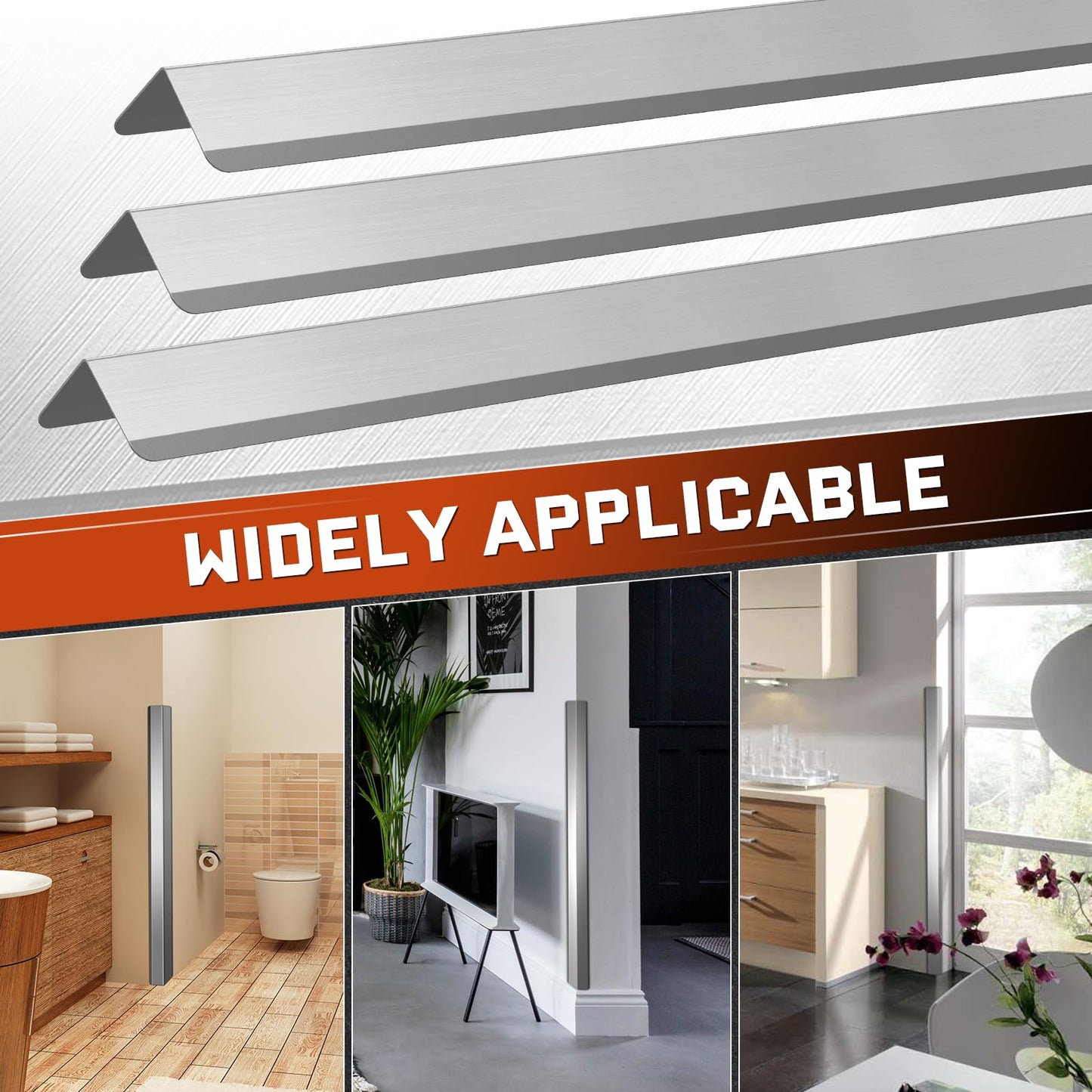 Zipcase Stainless Steel Wall Corner Guard 2 x 2 x 48 inch, Pack of 6 Metal Wall Corner Protector with 90-Degree Angle for Wall Protection and Decoration.