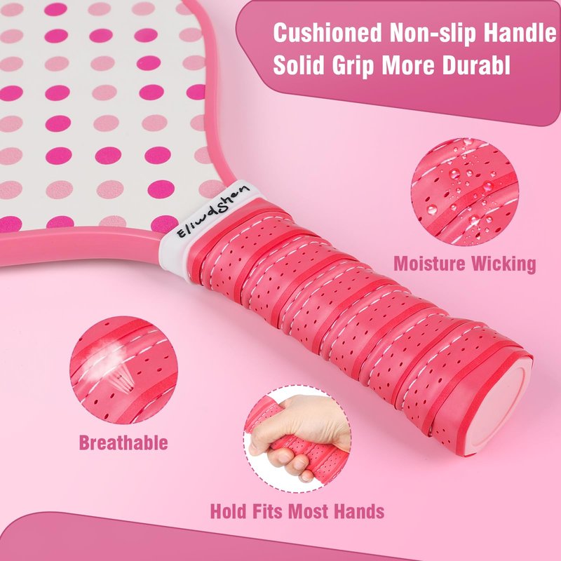 Eliwdshen Pickle Paddles Set of 4, Premium Wood Pickleball Paddles with 4-40 Holes Pickleball Balls and Carry Bag, Wood Pickle Rackets for Adults, Kids and Beginners (Pink)