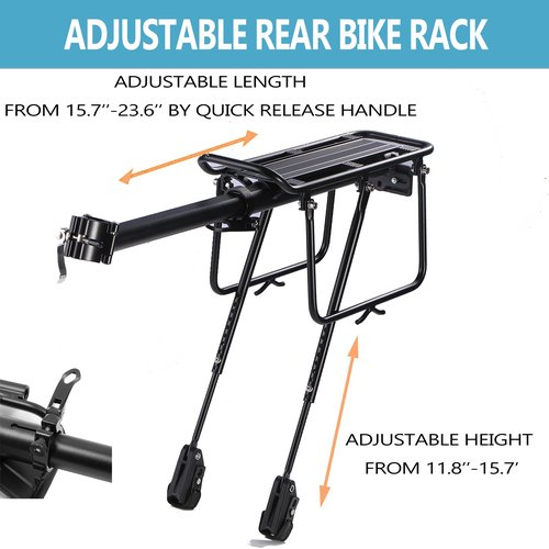 YONTUO Rear Bike Rack,Bike Cargo Rack,Soft Hanging pad，Large Size Protection Brackets and Reflective,Adjustable,Universal,Fit 24" to 29" Bike Frames,BCR09
