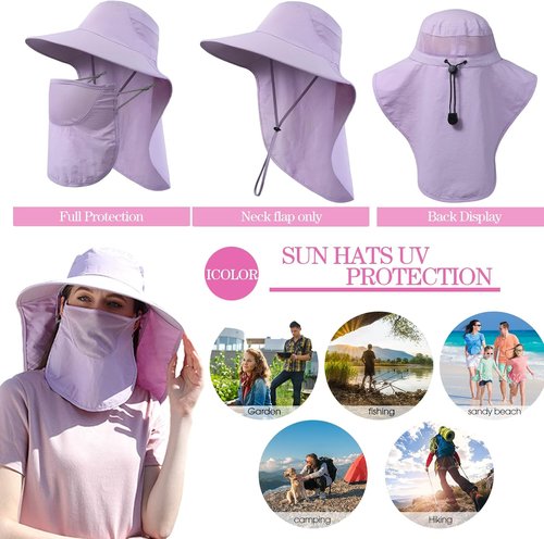 Icolor Women's Sun Hat - UPF 50+ Wide Brim Visor with 12" Neck Flap for Ultimate Sun Protection