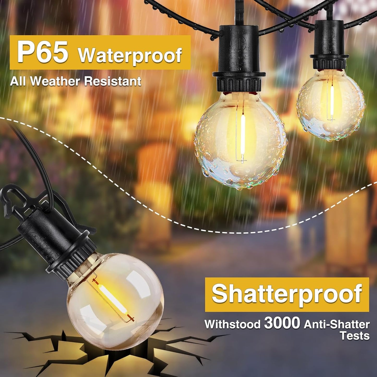 100FT Solar Powered String Lights with Remote - Waterproof G40 Patio Lights, 30 Shatterproof Bulbs, 3 Modes for Camping & Backyard