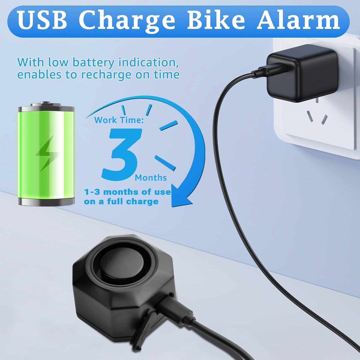 NineLeaf Bike Alarm - USB Rechargeable Anti-Theft Wireless Security System | 110dB Loud with Remote